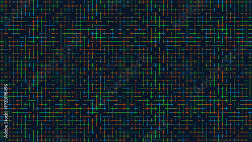 Vibrant geometric pattern with colorful lines and circles on dark background