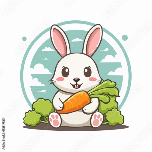 Cartoon White Rabbit Holding Carrot 1.