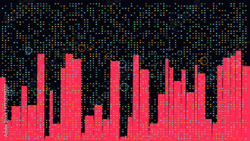 Vibrant digital graph with colorful data points and bars