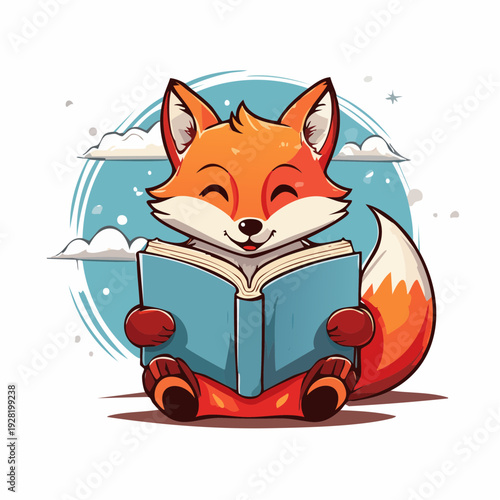Cartoon Fox Reading a Book Illustration 2.