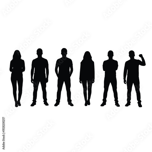 Silhouettes of six people standing in a row