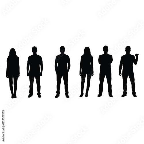 Silhouettes of diverse group of people standing in a row
