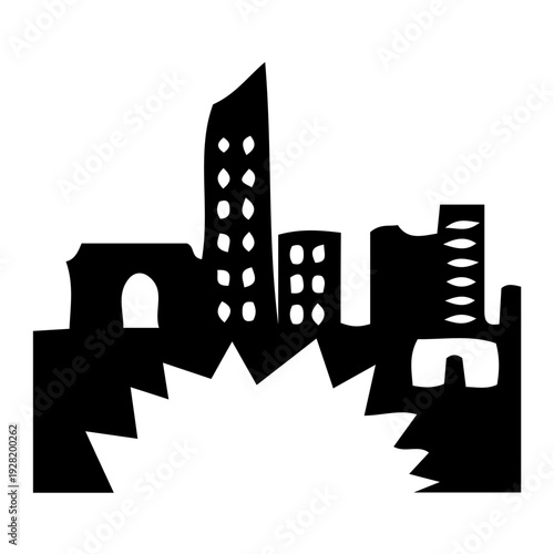 City Skyline Silhouette with Explosion Graphic