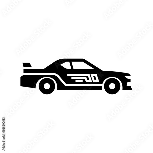 Race car glyph icon. Stock car solid illustration.
