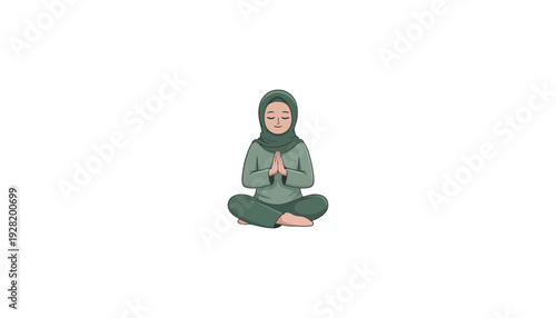A Muslim woman wearing a hijab sits in a meditative yoga pose