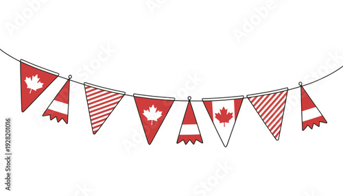Canada flag banner illustration with red and white triangular pennants