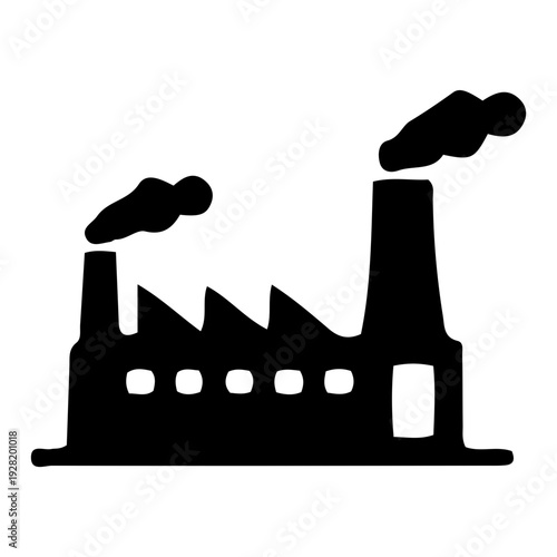 Black Silhouette Icon of a Smoking Factory Building