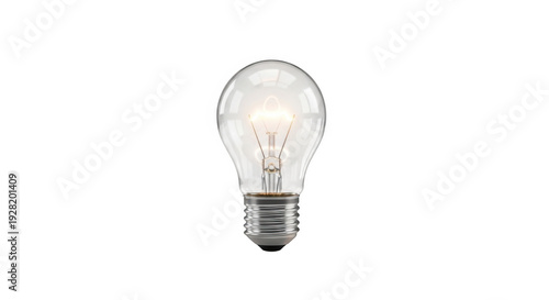 Classic incandescent light bulb glowing softly against a plain background isolated on transparent background