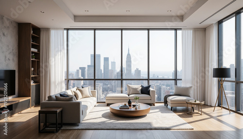 Modern Living Room with City View and Natural Light