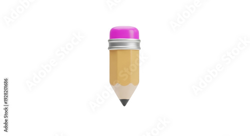 A simple illustration of a yellow pencil with pink eraser and wooden body isolated on transparent background