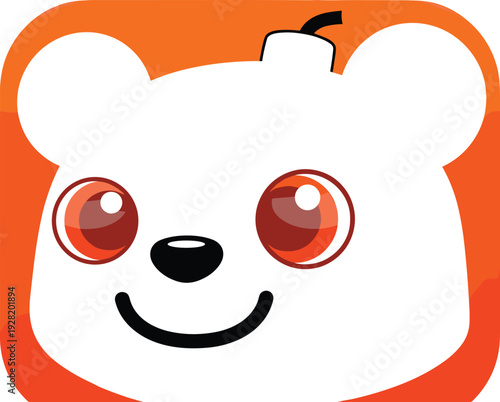 Cartoon bear face logo, friendly animal icon, cute character design, orange background branding, playful mascot illustration, modern app identity symbol