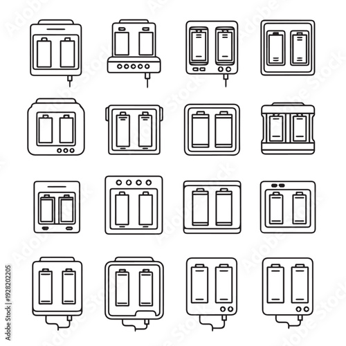 Battery Chargers Icons Set Various Designs Clean Line Art
