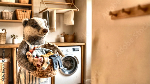 Wool Doll Doing Laundry Chores