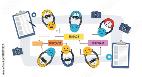 Customer Journey Map Illustrating Consumer Behavior Through Various Stages and Icons