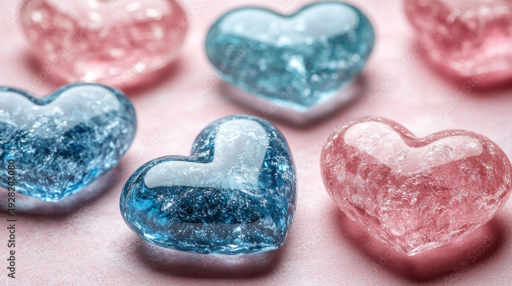 Obraz premium Heart-shaped glass gems on blush background