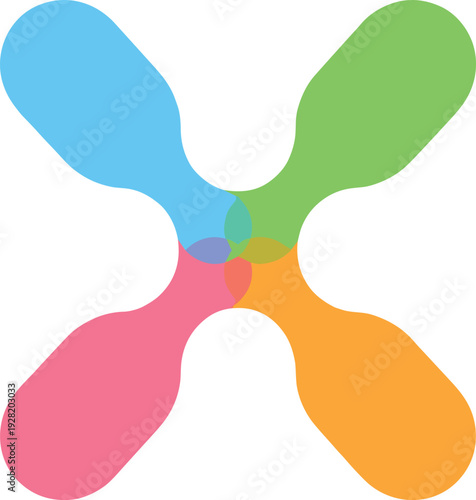 Colorful abstract teardrop design, geometric X pattern, vibrant overlapping shapes, modern symmetrical artwork, logo inspiration, digital illustration, creative branding symbol