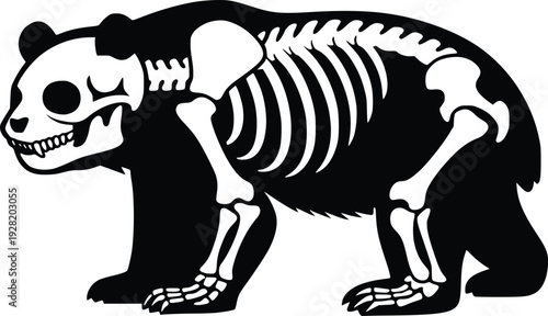 Panda Skeleton Silhouette Vector Illustration in Black and White