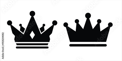 Two Black Crown Silhouettes For King And Queen Royalty Vector Icon Set Design