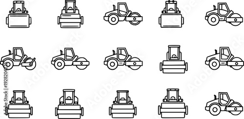 road roller silhouette line art vector illustration with a white background
