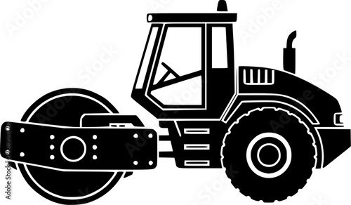 road roller silhouette line art vector illustration with a white background