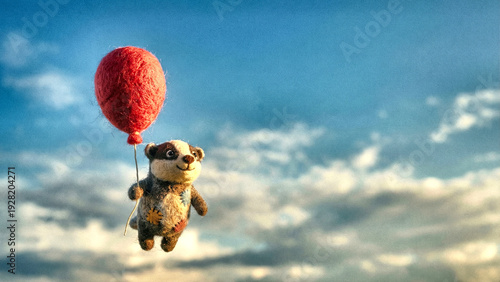 Felted Character Holding Red Balloon