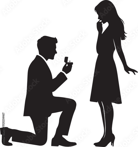 Man proposing marriage to woman with engagement ring