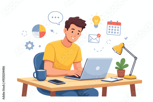 Flat Vector Illustration of a man Working Remotely