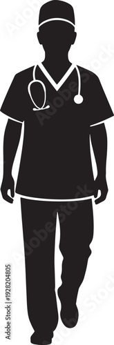 Male doctor in scrubs with stethoscope medical professional