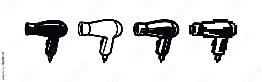 Obraz premium Hair Dryer Icon Set with Solid, Outline, Filled, and Pixel Art Styles
