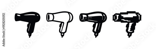 Hair Dryer Icon Set with Solid, Outline, Filled, and Pixel Art Styles