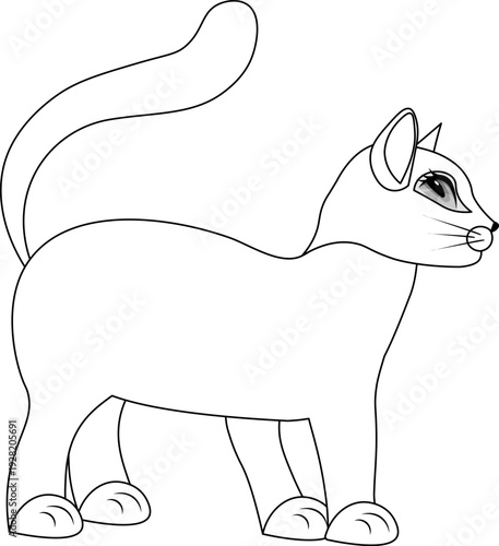 Cute zoo. Animals. A cute kitten is standing. Coloring page template for kids. Editable vector