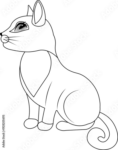 Cute zoo. Animals. A cute kitten is sitting. Coloring page template for kids. Editable vector