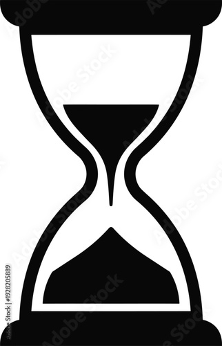 Hourglass silhouette icon, black and white design, time passage symbol, countdown illustration, deadline concept graphic, time management logo, urgency representation