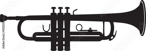 Classical Trumpet Horizontal Side Profile Silhouettes on White Background