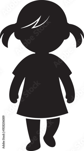 Cute girl with pigtails silhouette vector illustration isolated transparent background