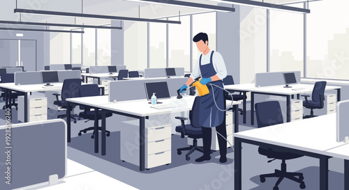 Janitor Cleaning Office Space with Care.