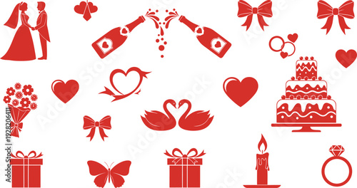 Wedding Symbols Icons Red