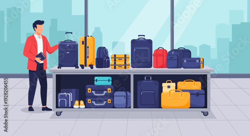 Man Standing Near Luggage on Shelves.