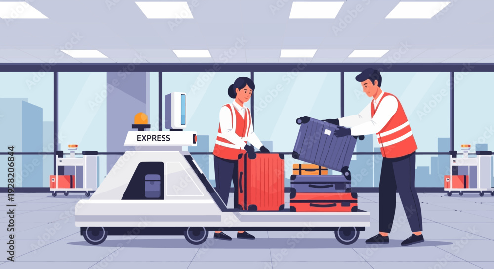 Fototapeta premium Warehouse Workers Unloading Package from Machine.