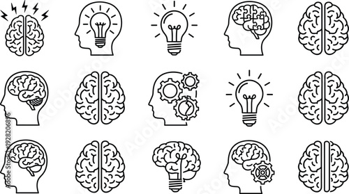 Brain and Idea Line Icon Set Innovation and Creativity Concept