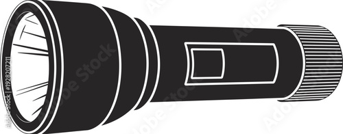 Flashlight torch silhouette, portable emergency lighting device vector illustration isolated on white background