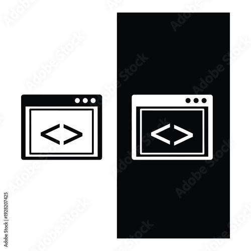 Two browser windows with code symbols on white and black backgrounds side by side icon