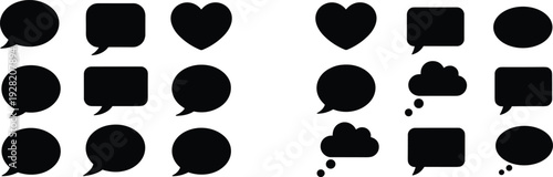 Black silhouette speech and thought bubbles with heart shapes Keywords: speech bubble, thought bubble, comic, dialogue