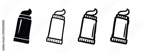 Upright Tube Icons Set. Vertical vector collection of cream, paint, or cosmetic product packaging symbols.