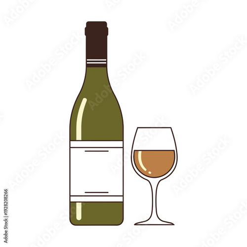 Wine bottle and glass icon illustration with white background icon