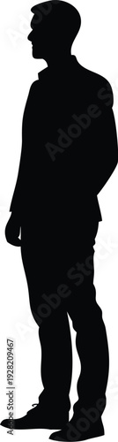 Silhouette of a man in a suit and cap facing to the side