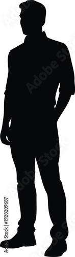 Silhouette of a man standing with hands in pockets facing forward