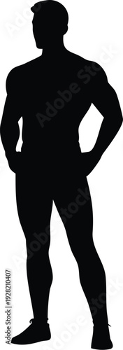 Silhouette of a muscular man standing with hands on hips