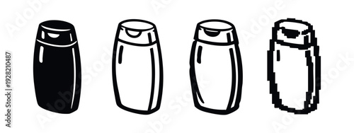 Cosmetic Bottle Icon Set: Shampoo or Lotion Container Symbols in Diverse Styles