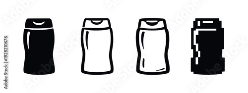 Personal Care Bottle Icon Set: Shampoo and Lotion Containers in Various Styles